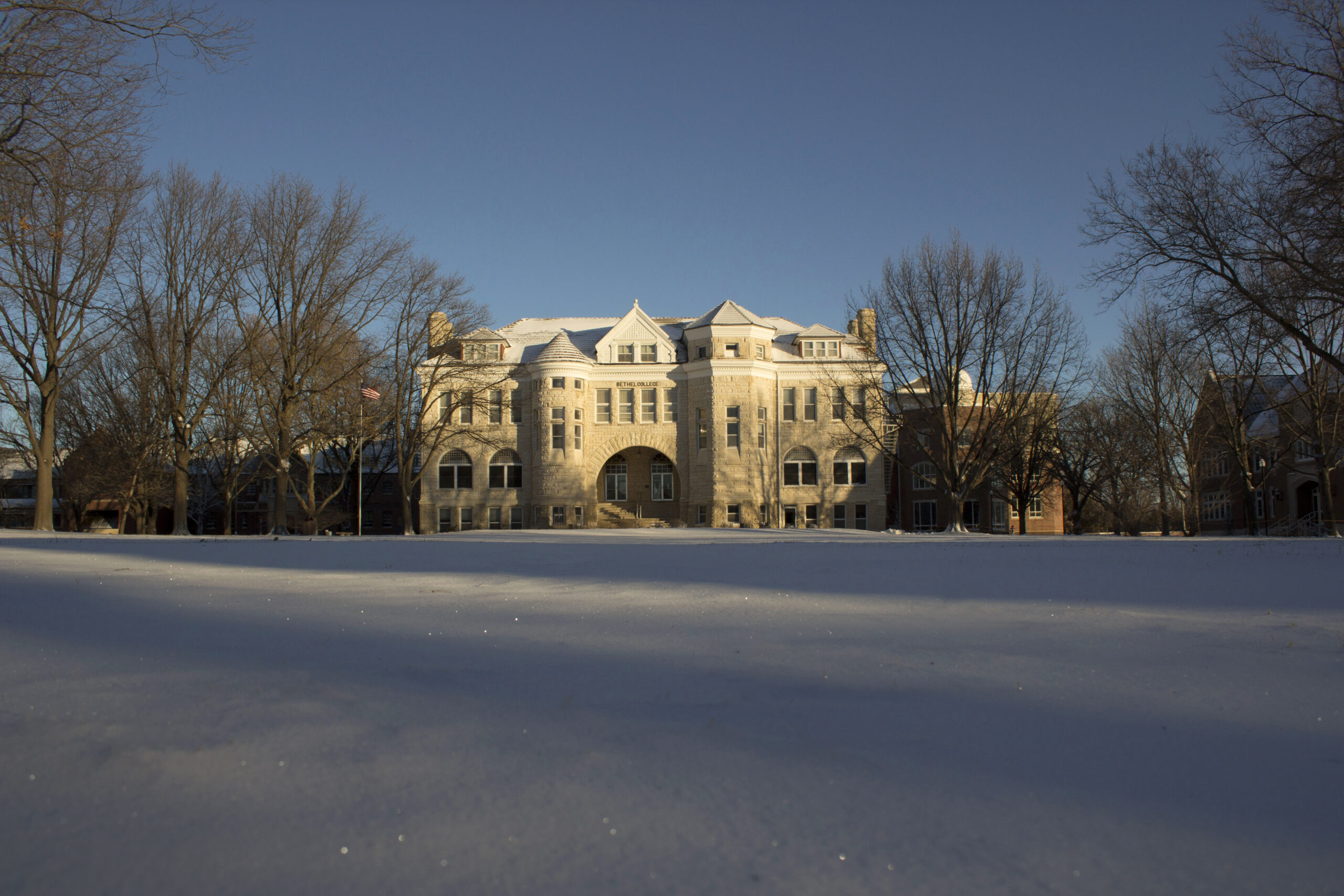Ad Building with the Green covered in snow