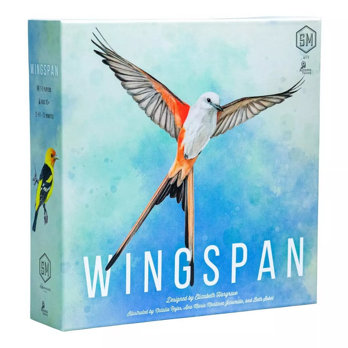 Picture of the board game Wingspan (game name and scissor-tailed flycatcher)